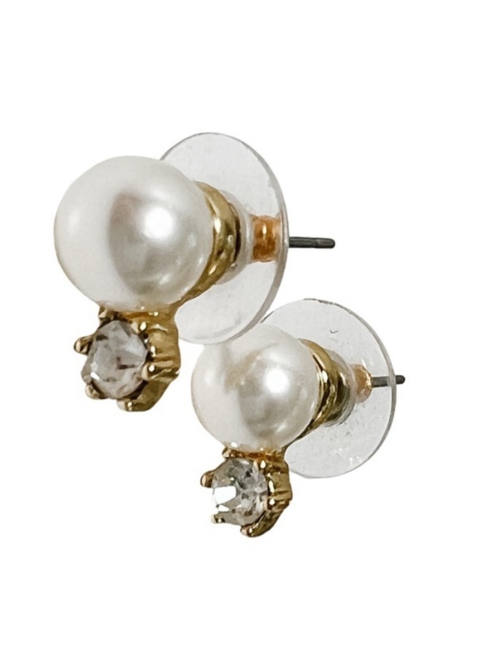 Coldwater Creek Gold Tone Pearl & Crystal Stud Earrings Elegant Classic Jewelry